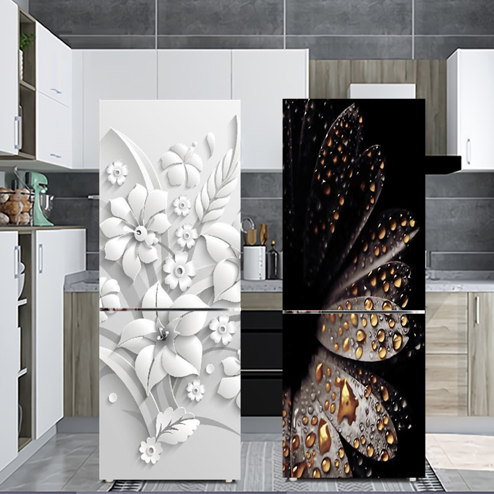 Kitchen Appliances Refrigerators - Autocollant décoratif de réfrigérateur de fleur